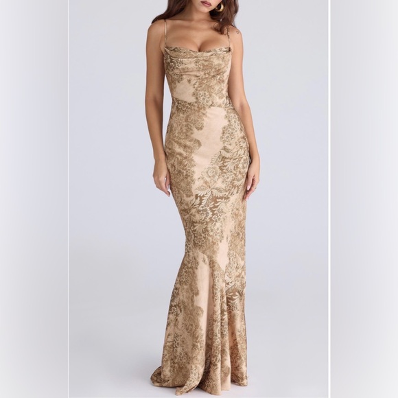 House of CB Nalani Gold Flattering Satin Gown - Picture 4 of 8